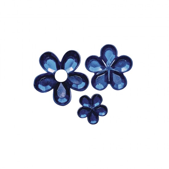 Flori de stras acrilice albastru inchis, 5,8,10mm, t-bag 310 pcs.