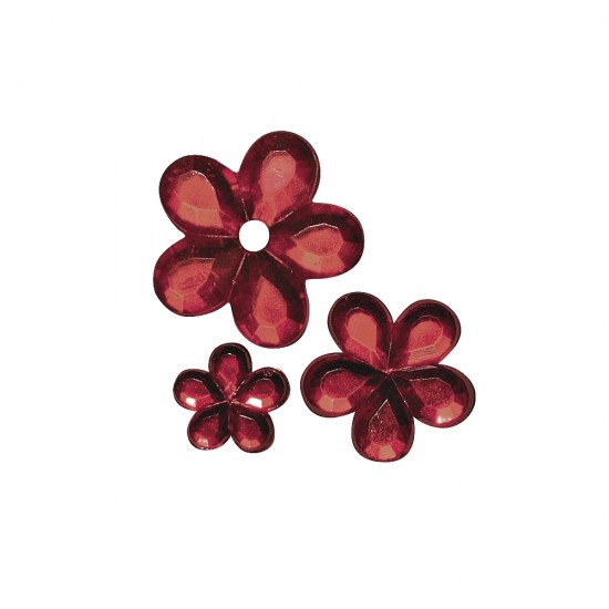 Flori de stras acrilice rosu, 5,8,10mm, t-bag 310 pcs.