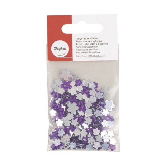 Flori de stras acrilice purple, 5,8,10mm, t-bag 310 pcs.
