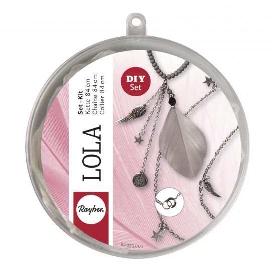 Kit Creativ: Lantisor cu pene Lola, gri deschis, 74cm