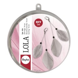 Kit Creativ cercei cu pene Lola, gri deschis, 14cm, set Kit Creativ cercei cu pene Lola, gri deschis, 14cm, set