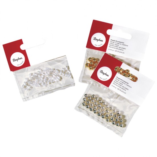 Margele din plastic, 3 mm o, gold, tab-bag 125 pcs.