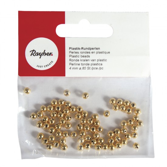 Margele din plastic, 4 mm o, gold, tab-bag 80 pcs.