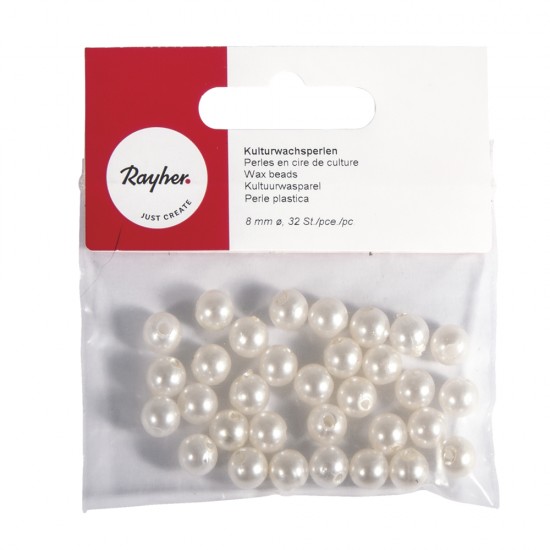 Classic wax beads, 8 mm o, tab-bag 32 pcs.