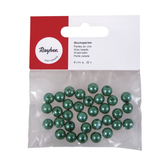 Margele cerate, 8mm o, green, 32pcs., t-bag