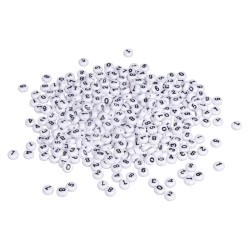 Margele plastic Rayher, cifre, albe, rotunde, diam.6 mm, 40g/set