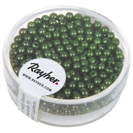 Margele in forma de maslina cerate, 3 mm o, green, box 360 pcs.