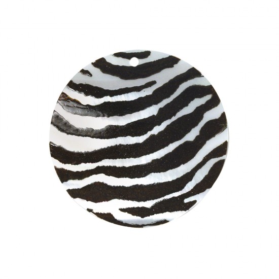 Pearly jewellery element disc, 30 mm, loose hand painted zebra