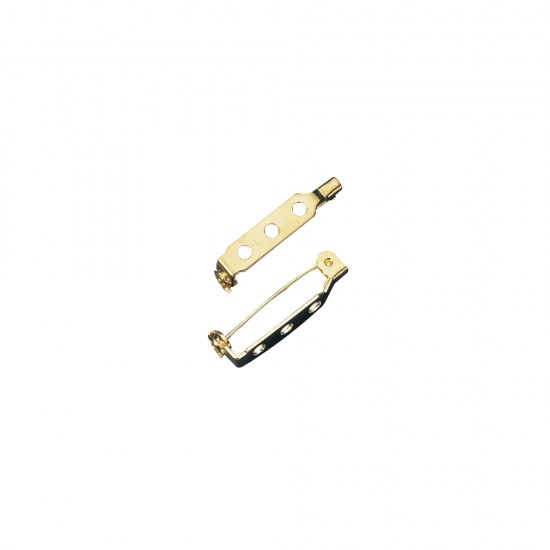 Brooch pin with side-bar, gold, 30mm, safety catch