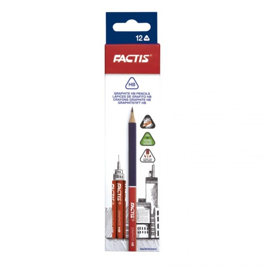 Creion grafit HB triunghiular FACTIS,set 12 bucati