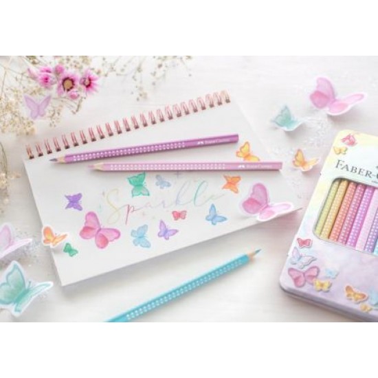 Creioane colorate pastel Sparkle FABER-CASTELL , 12/set, cutie metalica