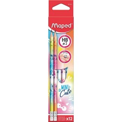 Creion HB cu radiera Mini Cute, set 12 bucati, Maped 851814 Creion HB cu radiera Mini Cute, set 12 bucati, Maped 851814