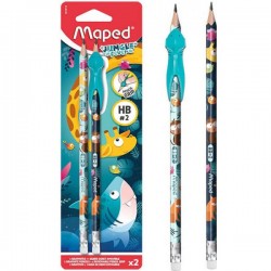 Creion cu guma Maped HB Jungle Fever 2/set , ghidaj degete  Creion cu guma Maped HB Jungle Fever 2/set , ghidaj degete