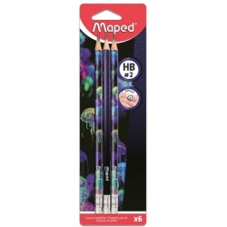 Creion cu guma Maped Deepsea Paradise, HB, 6 buc/set Creion cu guma Maped Deepsea Paradise, HB, 6 buc/set