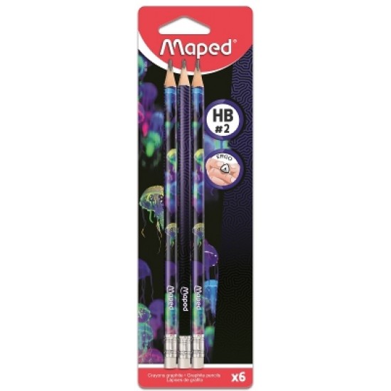 Creion cu guma Maped Deepsea Paradise, HB, 6 buc/set