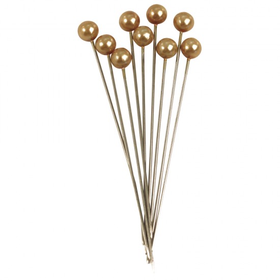 Pin-head for beads, gold, 70mm, 6mm bead-head, tab-box 25pcs