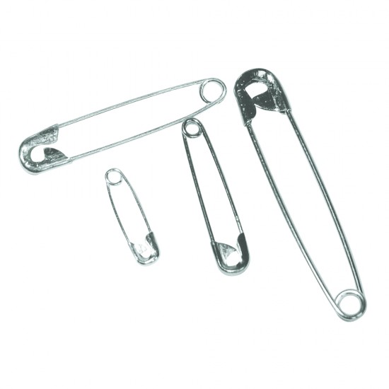 Safety pin, platinum, 6 sizes, blister pack 24 pc