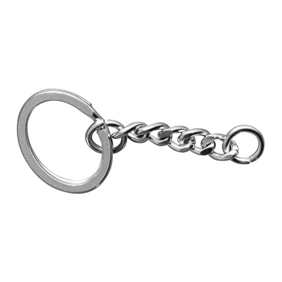 Key ring, with string, platinum, oval, 25 mm