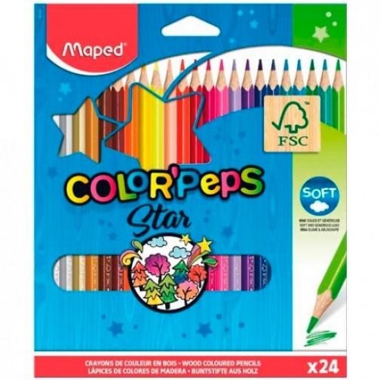 Creioane colorate 24culori/set, Color Peps Star Maped (FSC)