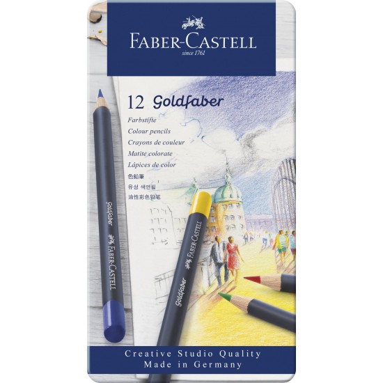 Creioane colorate Goldfaber 12 culori , Faber-Castell, in cutie metalica