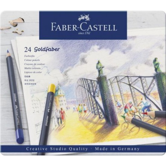Creioane colorate Goldfaber 24 culori , Faber-Castell, in cutie metalica