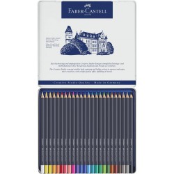 Creioane colorate Goldfaber 24 culori , Faber-Castell, in cutie metalica Creioane colorate Goldfaber 24 culori , Faber-Castell, in cutie metalica