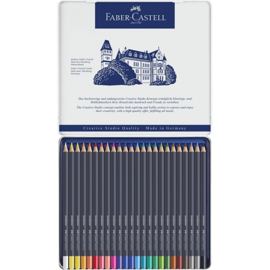 Creioane colorate Goldfaber 24 culori , Faber-Castell, in cutie metalica