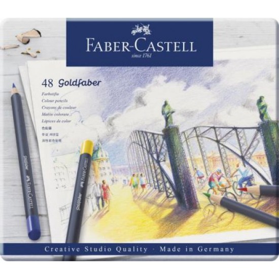 Creioane colorate Goldfaber 48 culori , Faber-Castell, in cutie metalica
