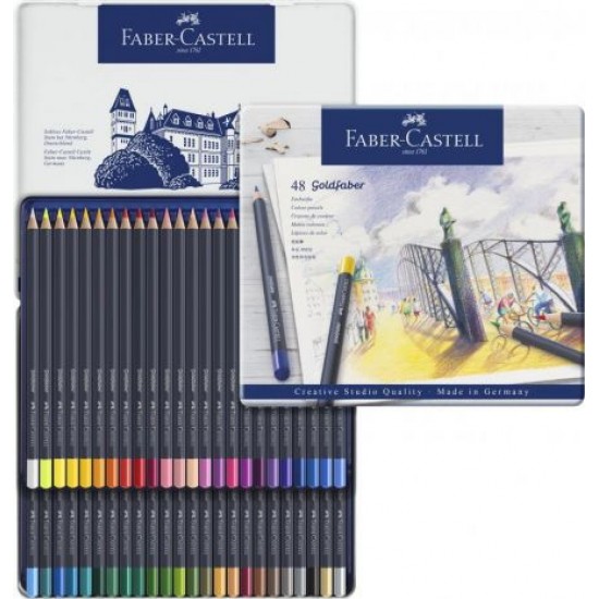 Creioane colorate Goldfaber 48 culori , Faber-Castell, in cutie metalica