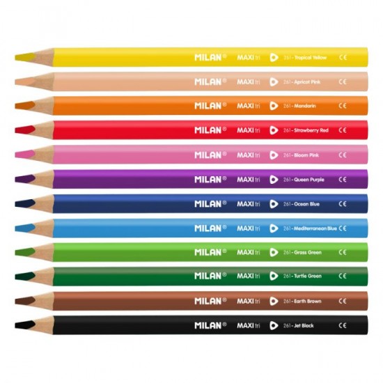 Creioane colorate Maxi Milan 12 culori triunghiular, 722612