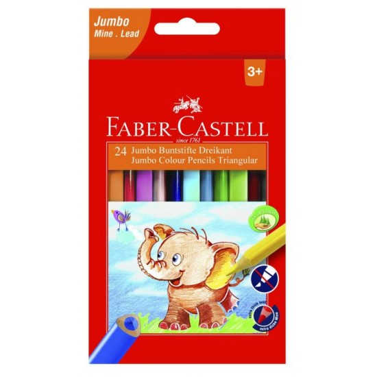 Creioane colorate triunghiulare Jumbo, 24 culori/set + 1 ascutitoare, Faber-Castell