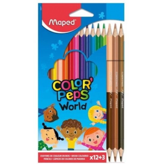 Creioane colorate Color Peps World 12 + 3 culori/set Maped