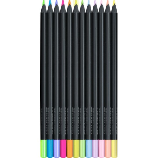 Creioane colorate neon / pastel , 12 culori/set, Black Edition, Faber-Castell