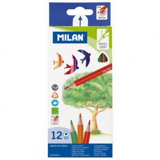 Creioane colorate 12 culori triunghiulare , MILAN