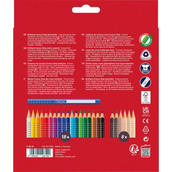 Creioane colorate  18+6 CULORI +  tonuri piele GRIP 2001 FABER-CASTELL