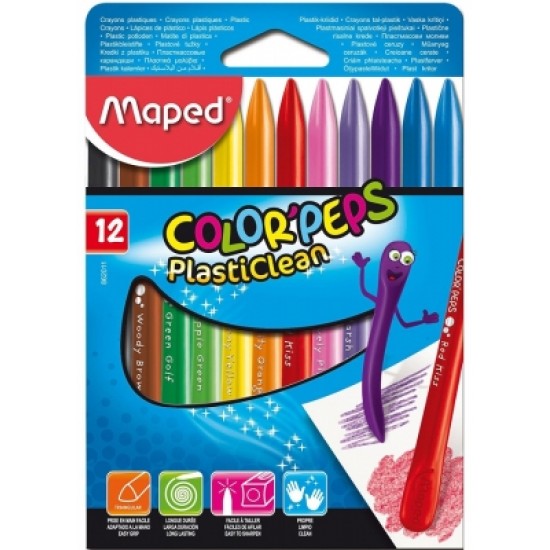 Creioane cerate 12 culori/set Maped PlastiClean