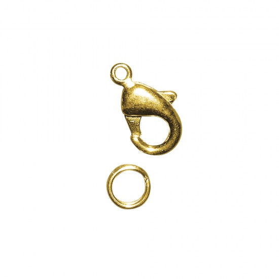 Spring hook with ring, gold, 9,5 mm