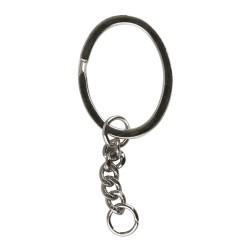 Key ring with plain coil chain, oval, platinum, 4x3 cm Key ring with plain coil chain, oval, platinum, 4x3 cm