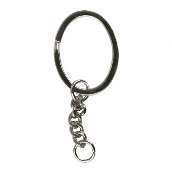 Key ring with plain coil chain, oval, platinum, 4x3 cm