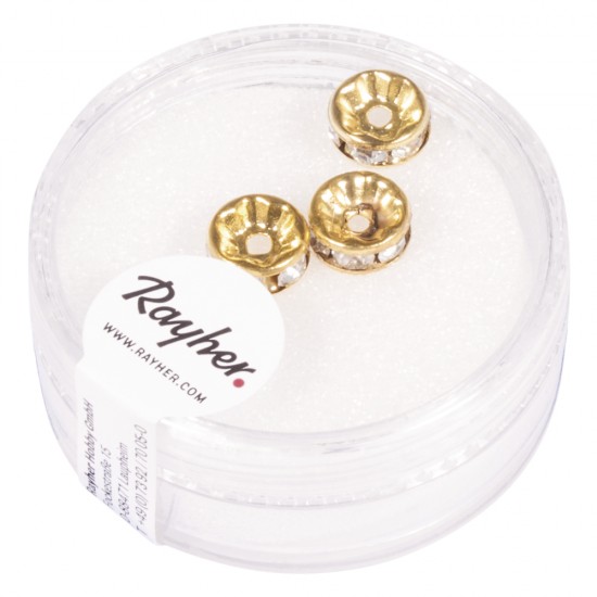 Rhinestone disc with crystal beads, gold, o 8 mm, box 3 pcs.