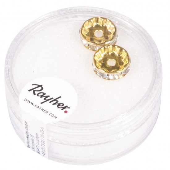 Rhinestone disc with crystal beads, gold, o 10 mm, box 2 pcs.