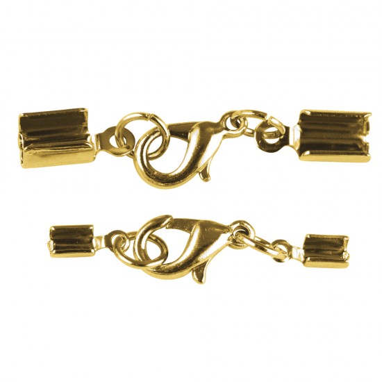 Jewellery clasp w. carabiner mounted, gold, f. 2mm ribbon/f.4mm ribbon bo