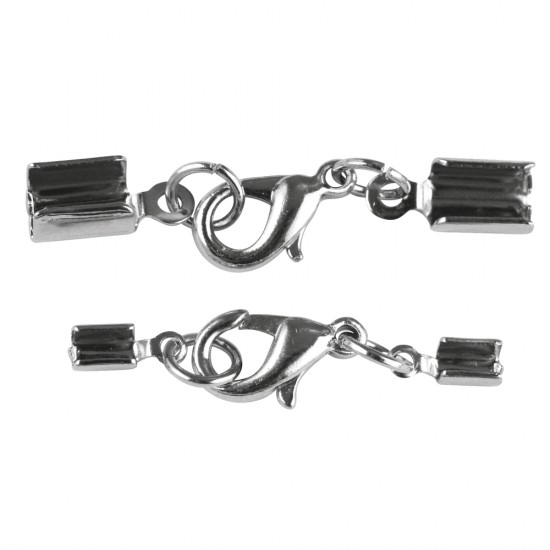 Jewellery clasp w. carabiner mounted, argintiu, f. 2mm ribbon/f.4mm ribbon