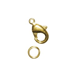 Carabiner catch with ring, gold-plated, 13 mm, t-bag 1 pc. Carabiner catch with ring, gold-plated, 13 mm, t-bag 1 pc.