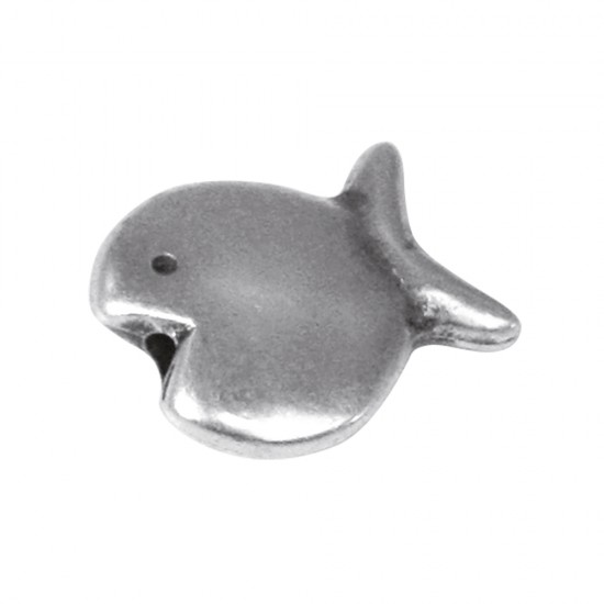 Element decorativ metalic: Fish, oxidized argintiu, 14mm, hole 1mm o, loose