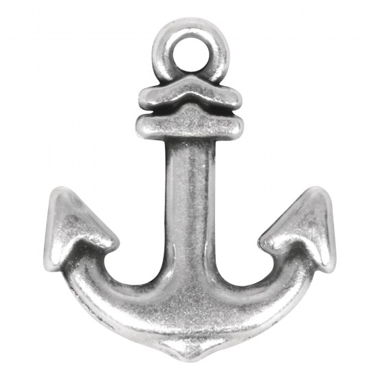 Metal-pendant: Anchor, oxidized argintiu, 13mm, eye 1.5mm o, loose