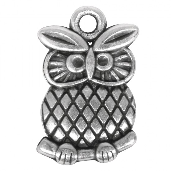 Metal-pendant: Owl, oxidized argintiu, 18mm, eye 2mm o, loose