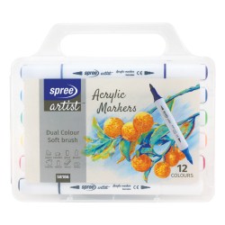 Set 12 culori marker 2 capete ACRIL, cutie pp , SPREE