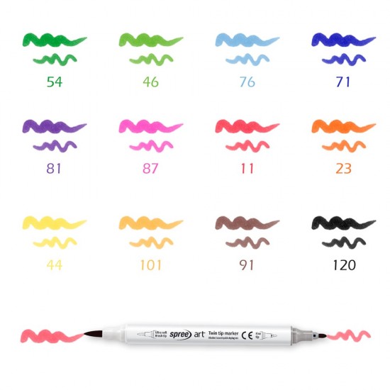 Set 24 culori . marker 2 capete, SPREE, pe baza de alcool