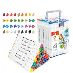 Set 36 markere SKETCHING varf dublu rotund 1mm/tesit, 7mm, cutie plastic, COLOR EMOTION DELI